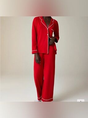 J.Crew Dreamy Cotton Pajama Set Top and Pants Red